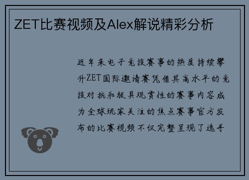 ZET比赛视频及Alex解说精彩分析